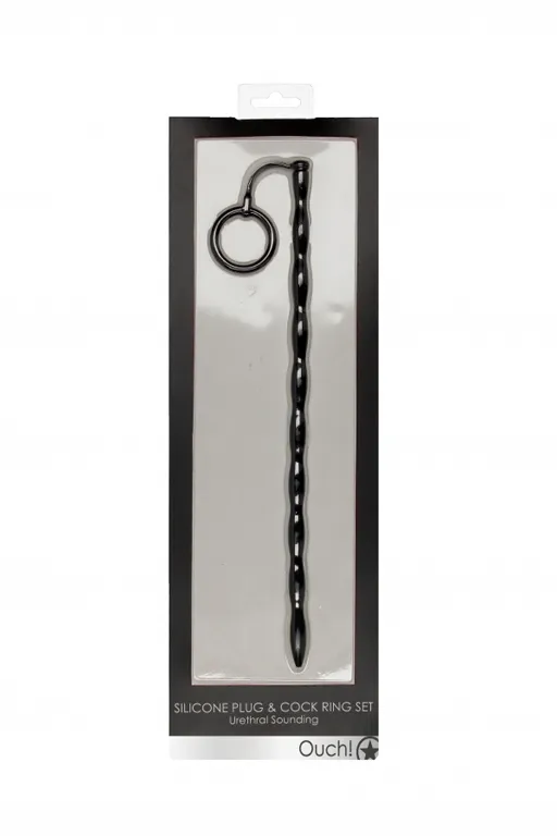 Стимулятор уретры с кольцом на головку Silicone Plug & Cock Ring Set