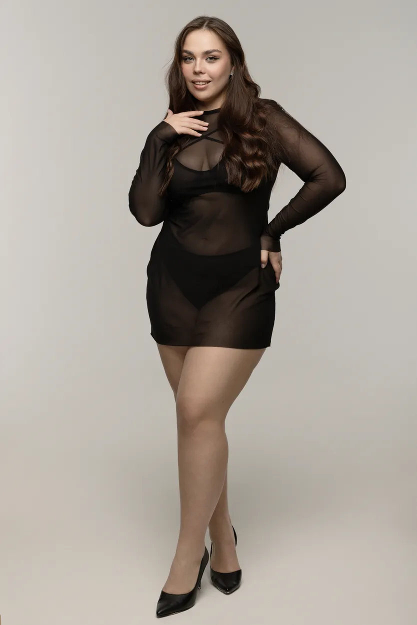 Эротическое платье pinkrabbit из эластичной сетки, чёрное в Севастополе