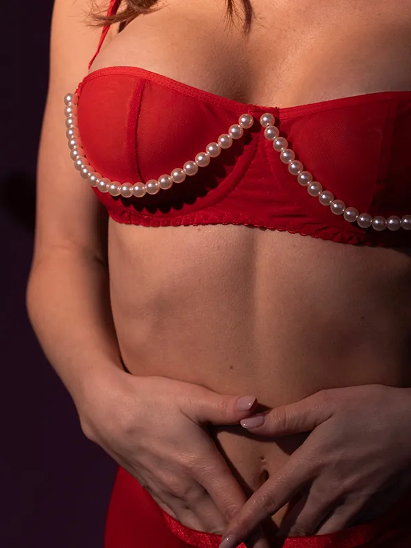 Эротическое бюстгалтер lapin rose pearl, красный в Севастополе