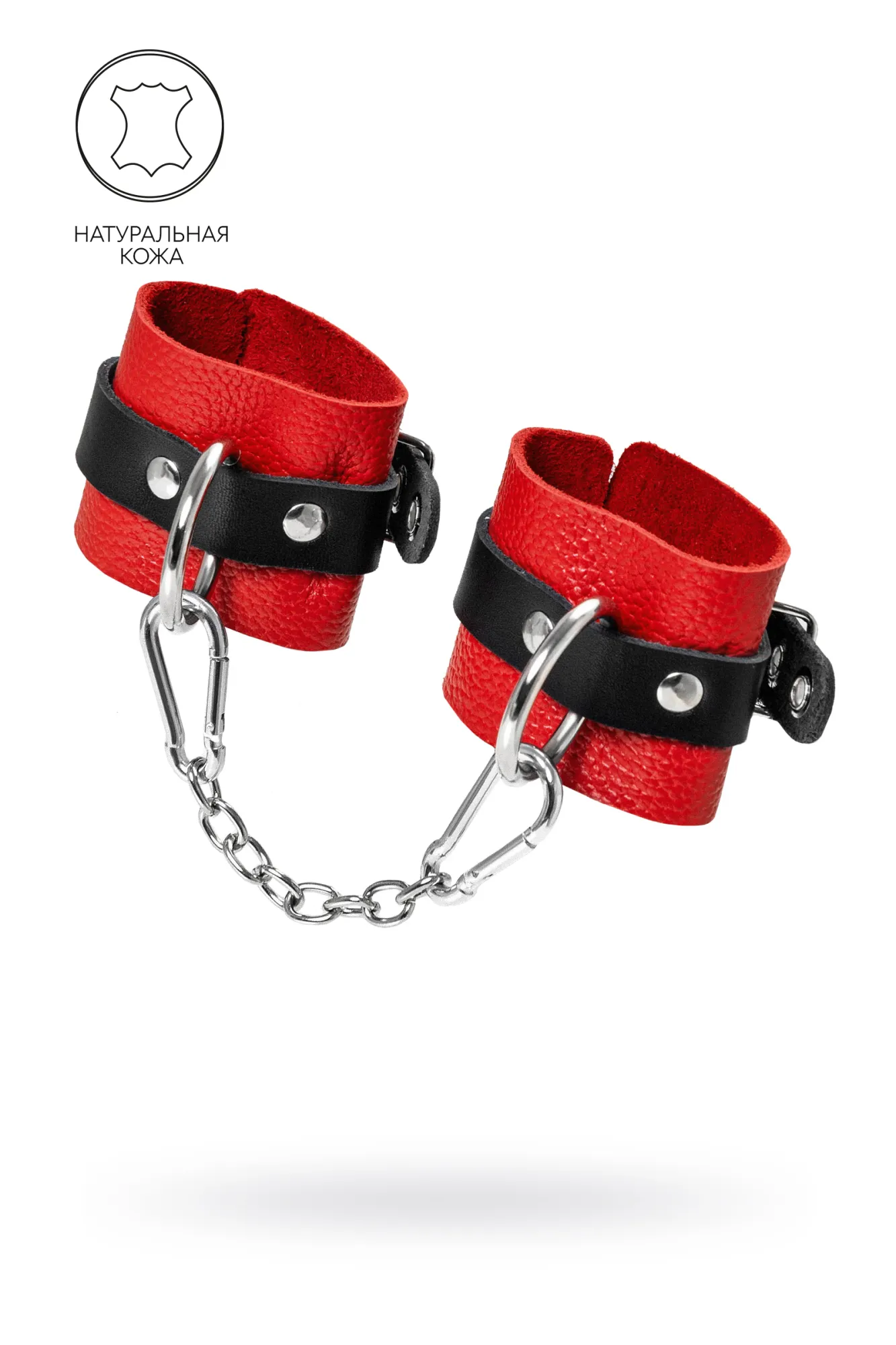 наручники pecado bdsm, мягкие с одним ремешком с люверсами, натуральная кожа, красно-чёрные в Севастополе