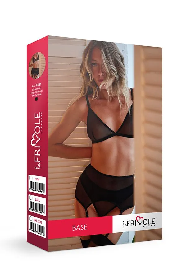 Эротическое базовый комплект из бюстгалтера, стрингов и широкого пояса для чулок base в Севастополе