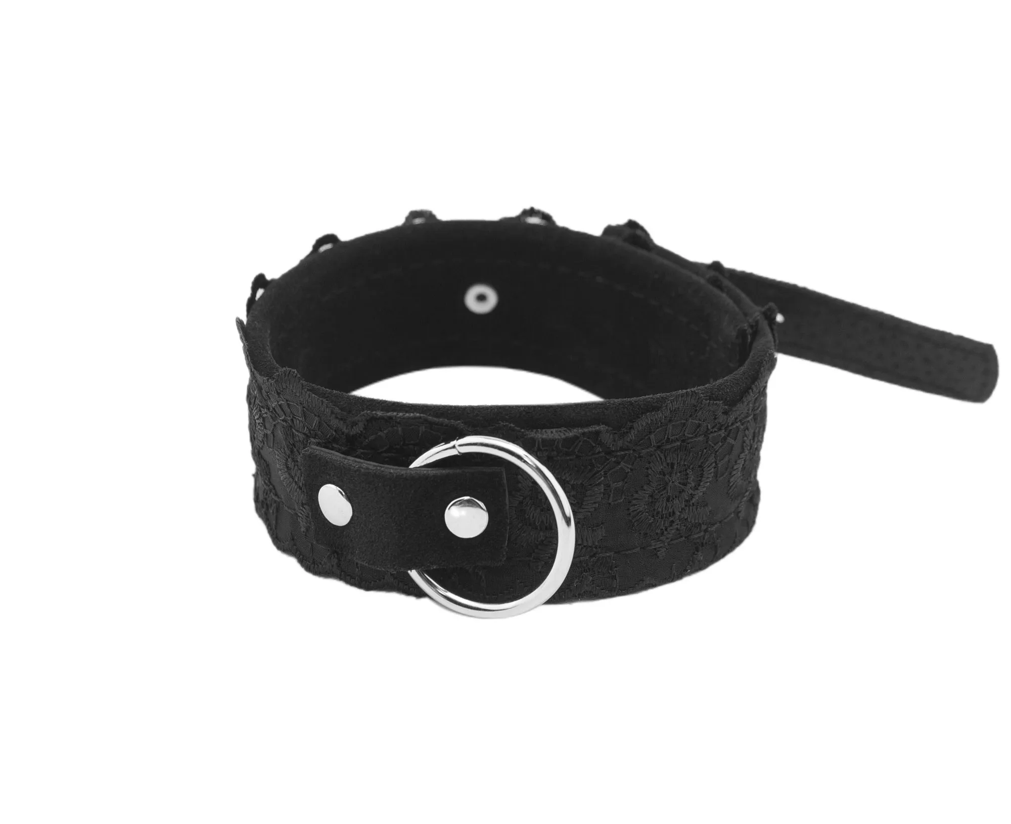 ошейник из замши с кружевом и поводком цепь чёрный в Севастополе