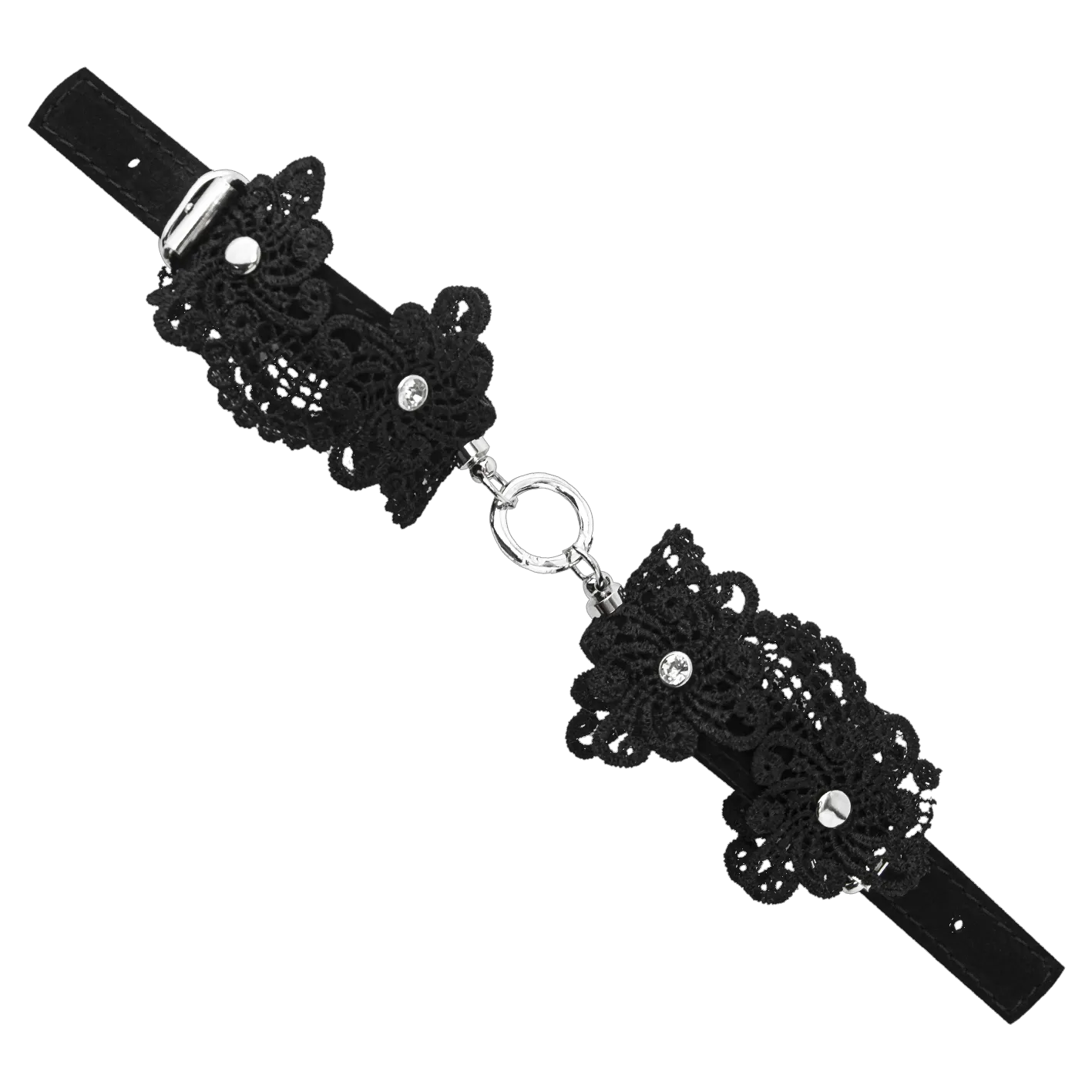 Наручники PinkRabbit "Шарм" кружевные на сцепке, черные