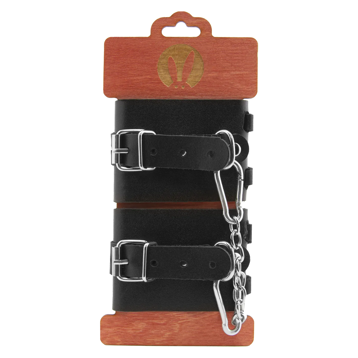 Наручники PinkRabbit из черной кожи с креплением в виде веревочек