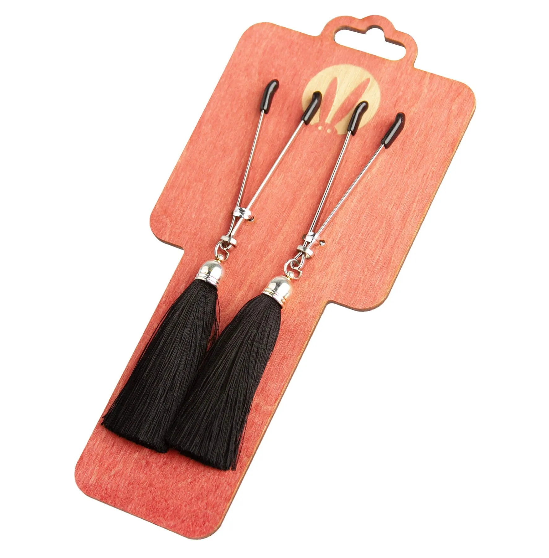 Зажимы-вилки на соски PinkRabbit с кисточками из шелка, черные