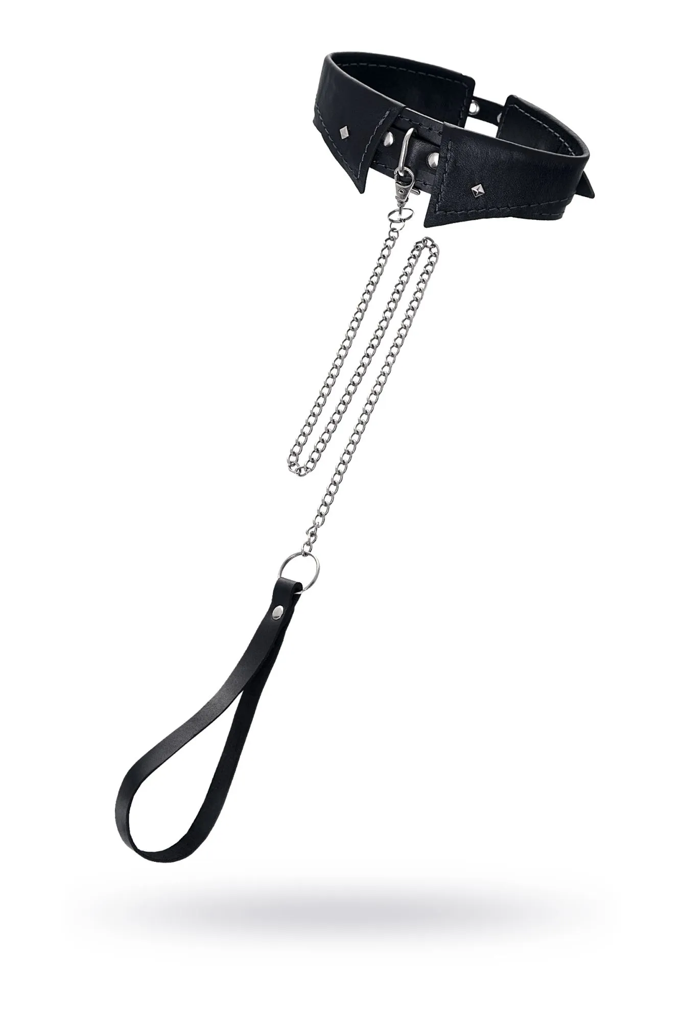 Ошейник-воротник Pecado BDSM,с поводком, натуральная кожа, чёрный