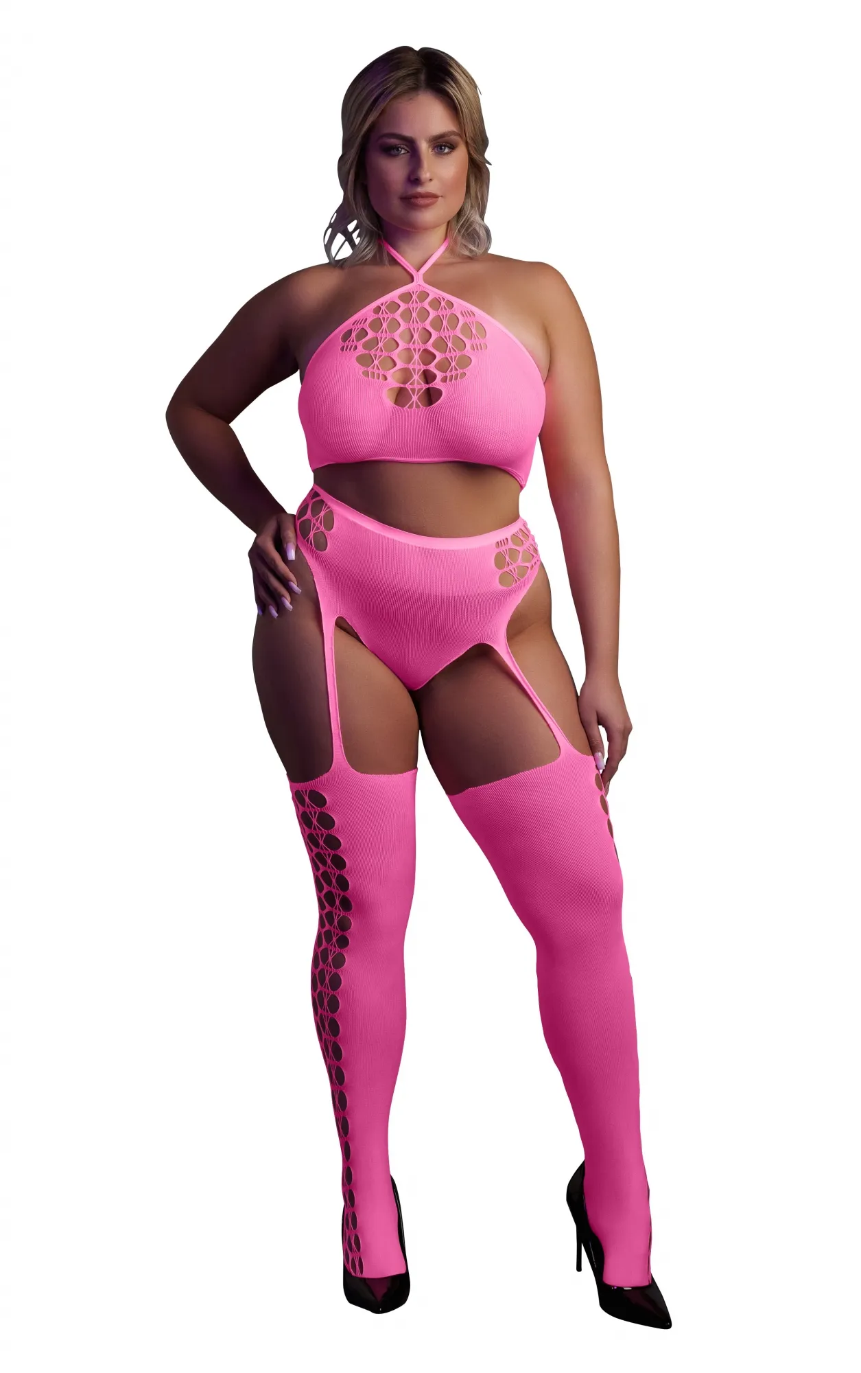 Эротическое неон комплект из топа с трусиками и чулками - xl/4xl в Севастополе