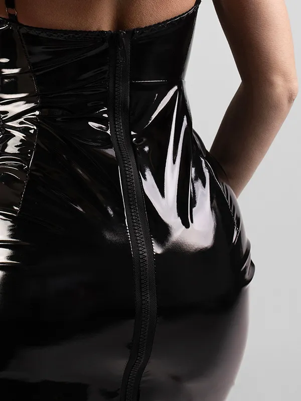 Эротическое платье pinkrabbit из лаковой кожи на молнии, чёрное в Севастополе