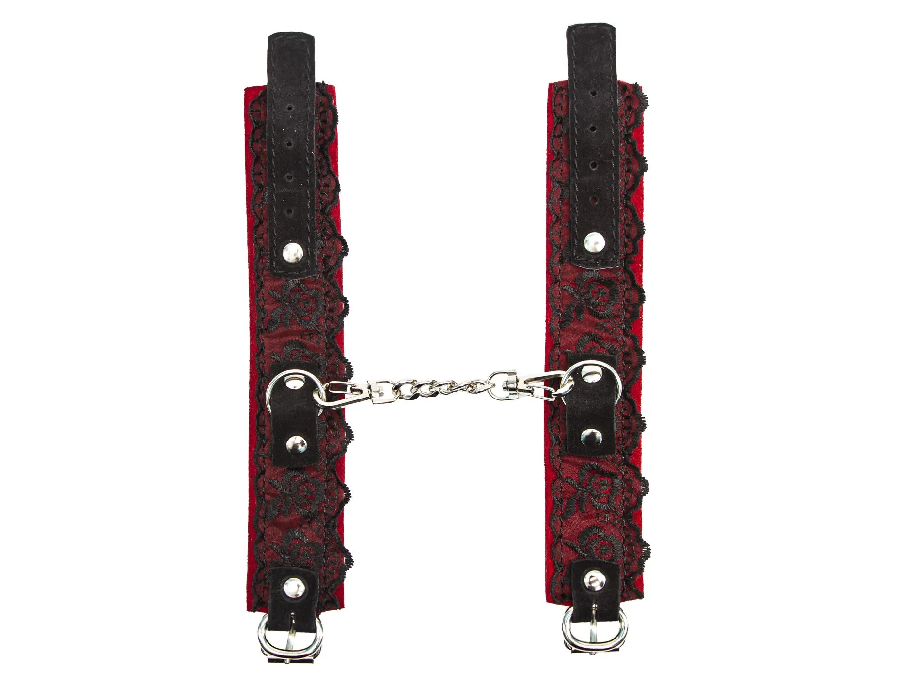 hаручники pinkrabbit замшевые красные с черным кружевом на цепочке в Севастополе