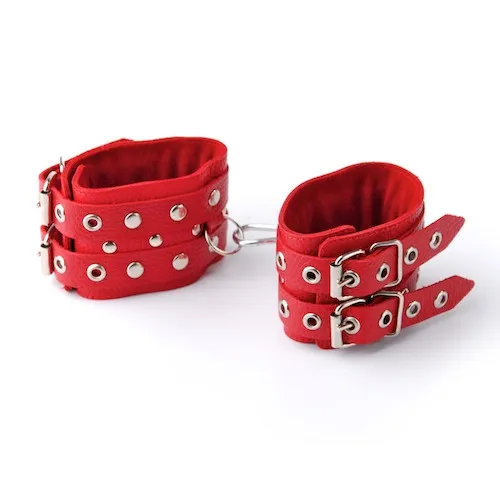 наручники кожаные красные с ремешками 3050-2 в Севастополе