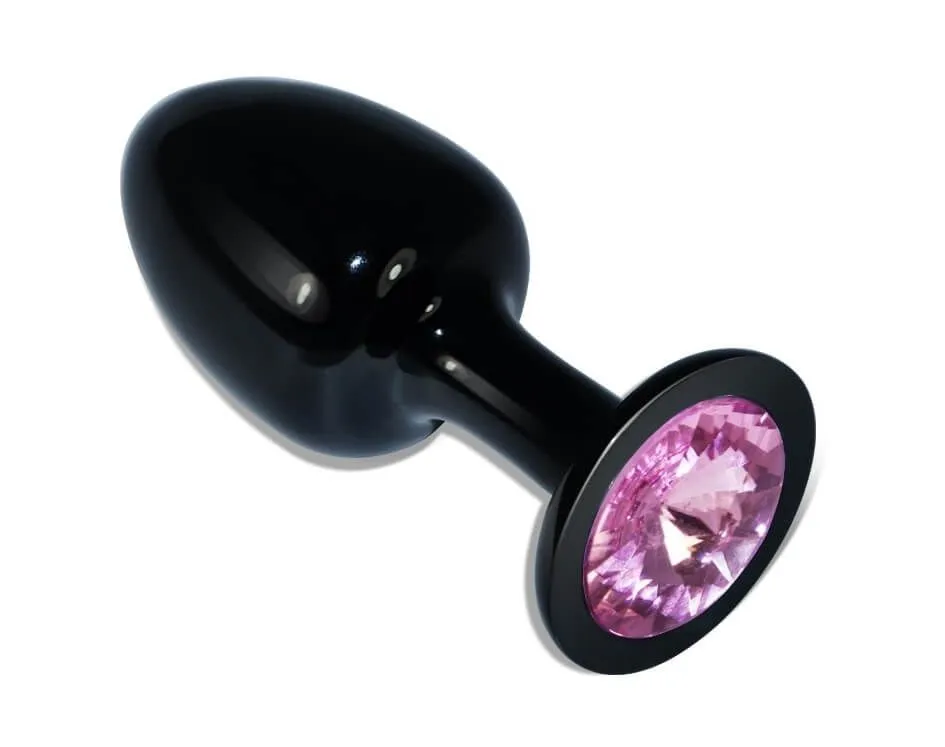 Анальная пробка Lovetoy с розовым камнем, черная
