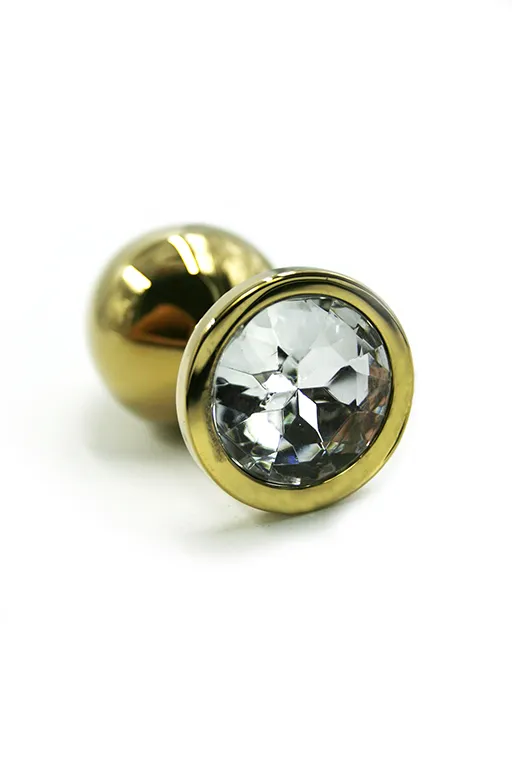 Золотая анальная пробка с прозрачным кристаллом (Large)