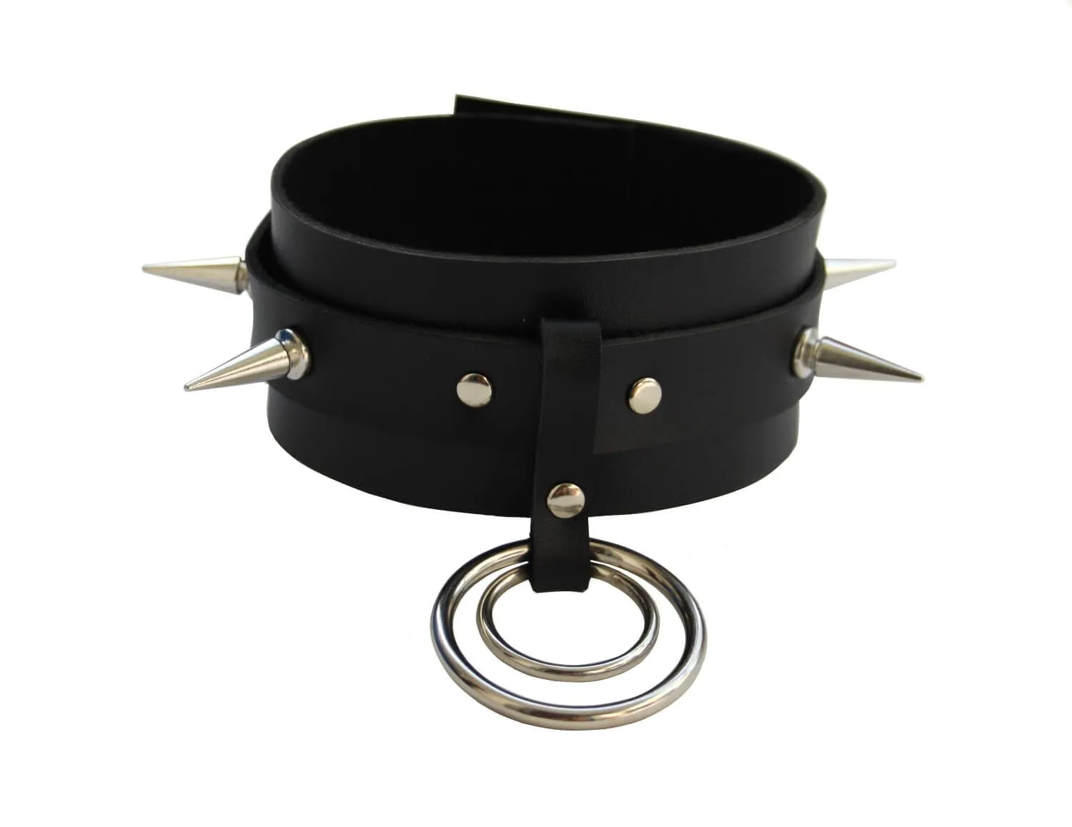 Ошейник PinkRabbit с шипами и кольцами, чёрный