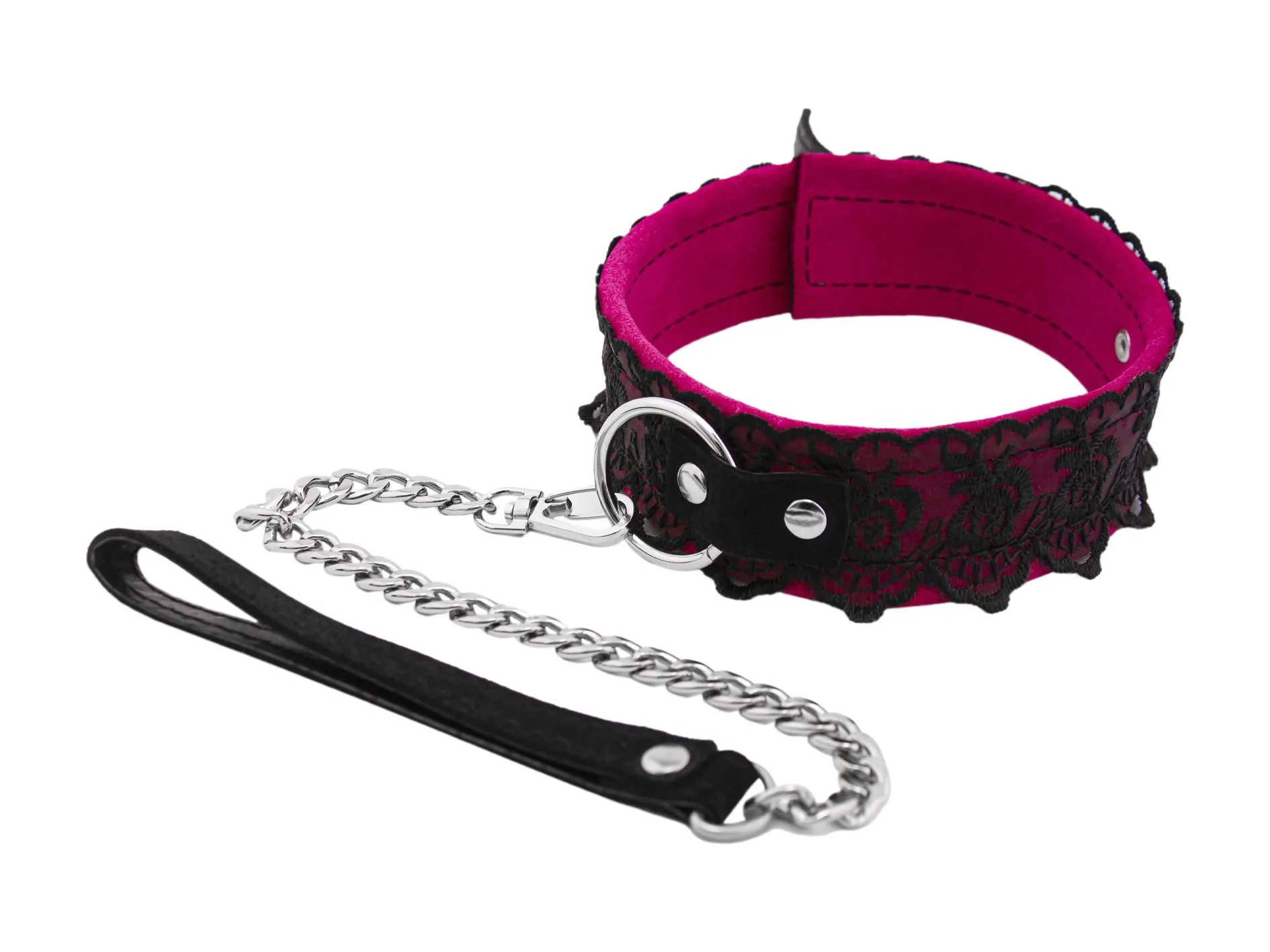 ошейник из замши фуксия с черным кружевом и поводком цепь в Севастополе