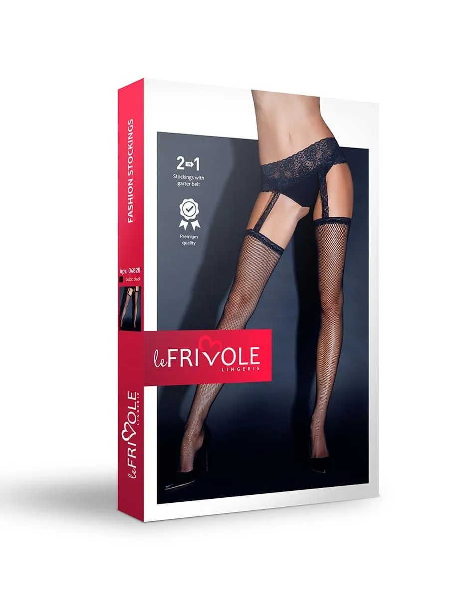 Эротическое чулки с черным кружевным поясом в сетку le frivole sense в Севастополе