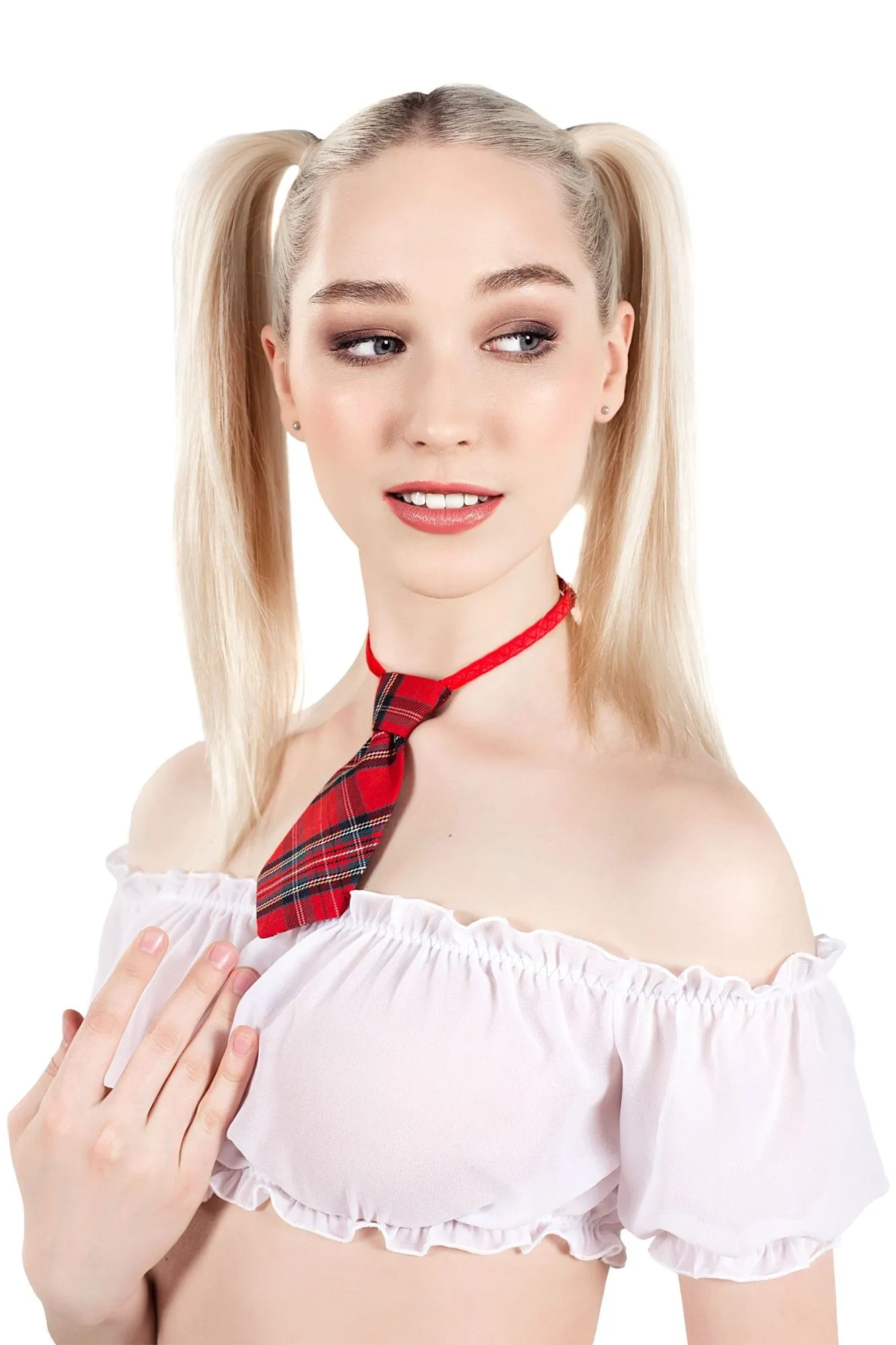 Эротическое верхняя часть костюма «американская школьница», pecado bdsm, топ, галстук, бело-красный, 40 в Севастополе