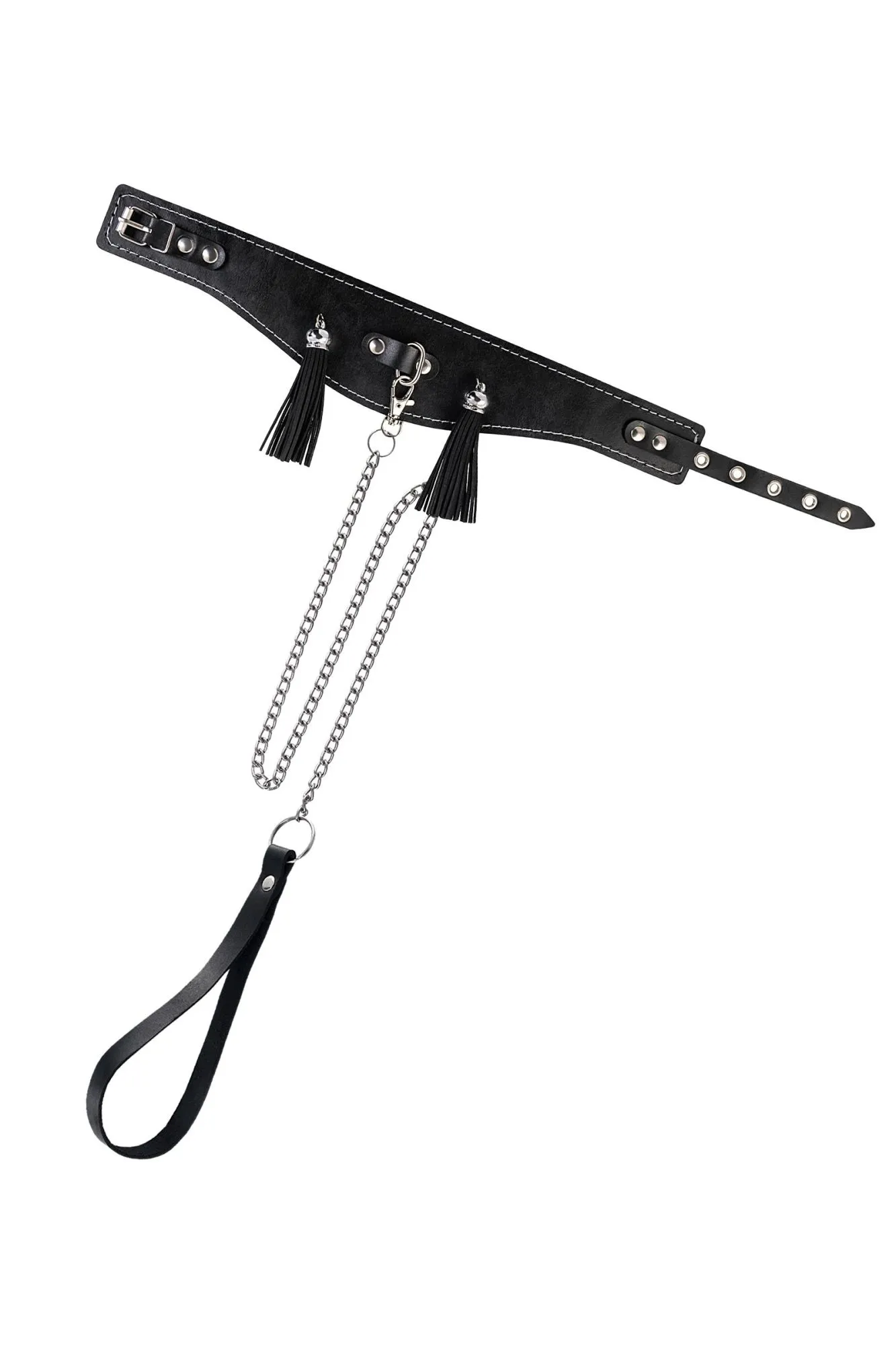 ошейник pecado bdsm, высокий с кисточками, натуральная кожа, чёрный в Севастополе