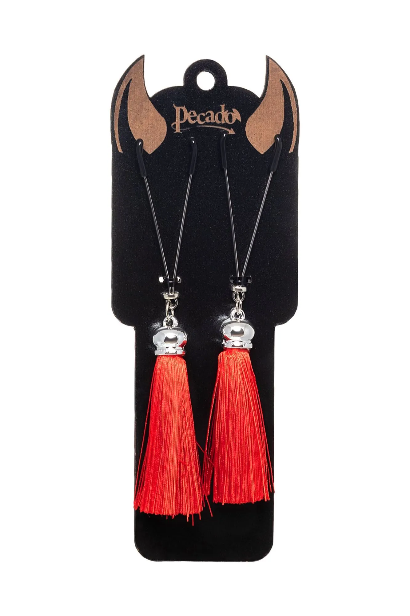 зажимы на соски pecado bdsm, «вилки», с кисточками из шелка, металл, красные в Севастополе