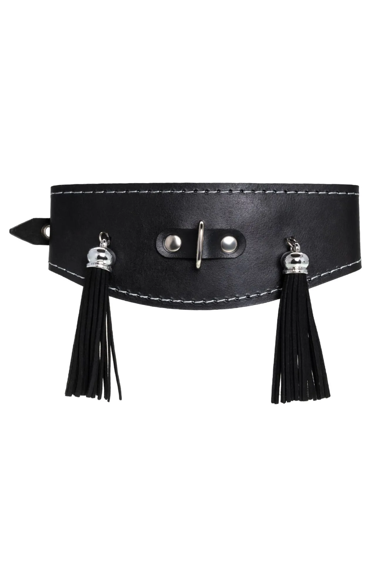 ошейник pecado bdsm, высокий с кисточками, натуральная кожа, чёрный в Севастополе