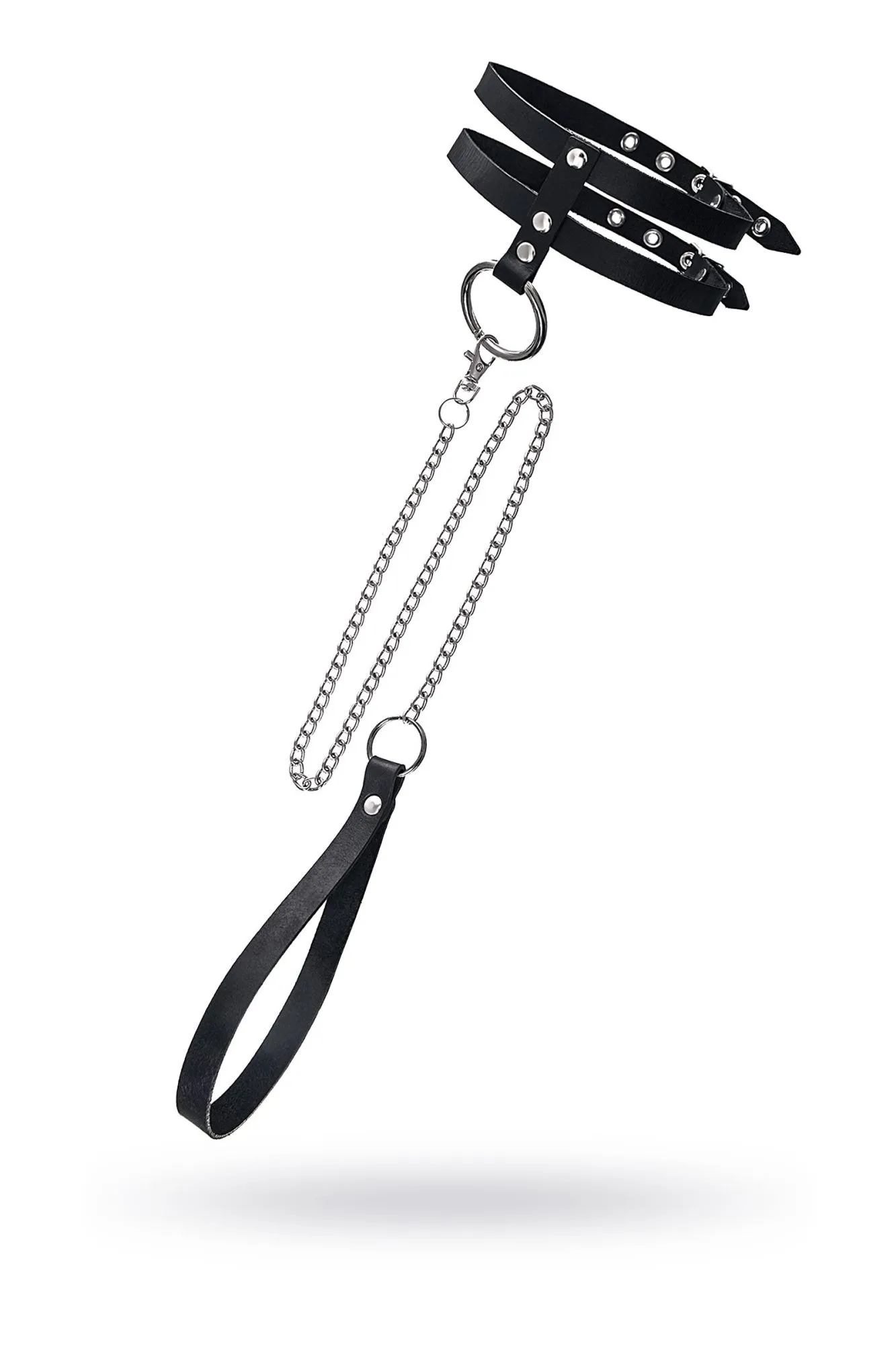 ошейник pecado bdsm, из двух ремешков, натуральная кожа, черный в Севастополе