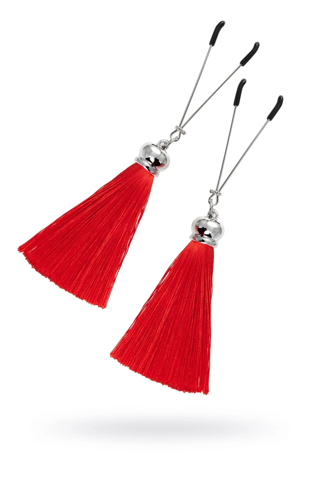 зажимы на соски pecado bdsm, «вилки», с кисточками из шелка, металл, красные в Севастополе