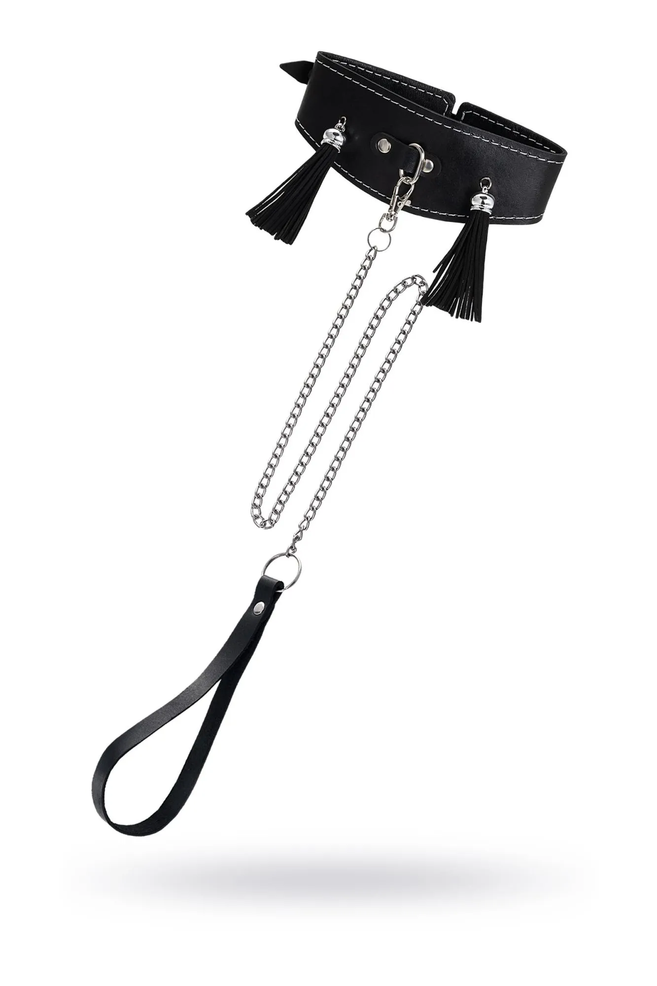 ошейник pecado bdsm, высокий с кисточками, натуральная кожа, чёрный в Севастополе