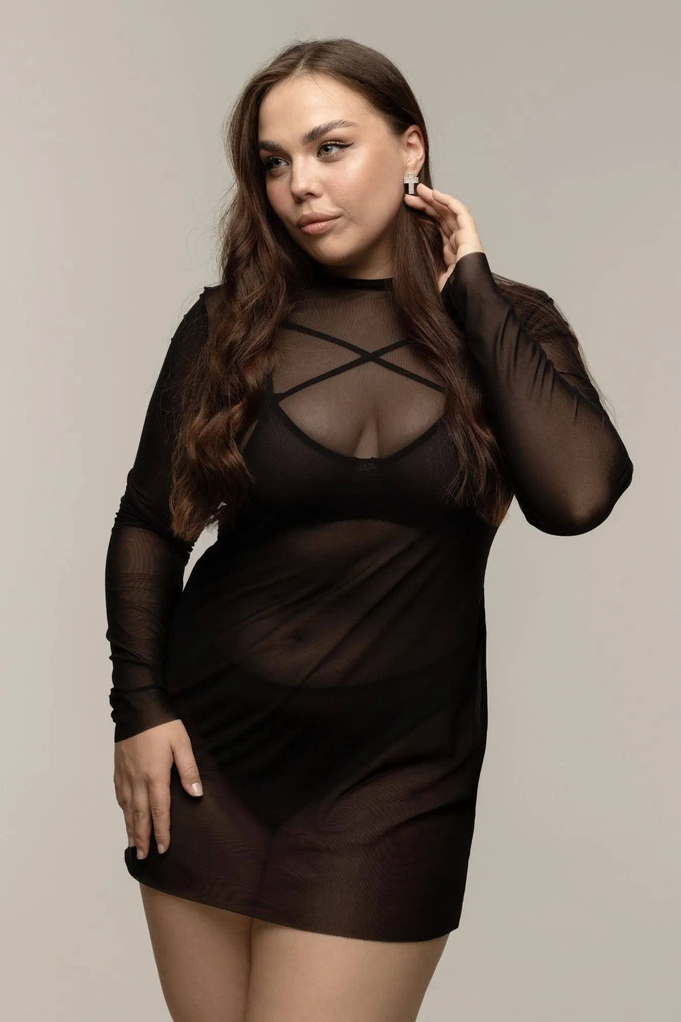 Эротическое платье pinkrabbit из эластичной сетки, чёрное в Севастополе