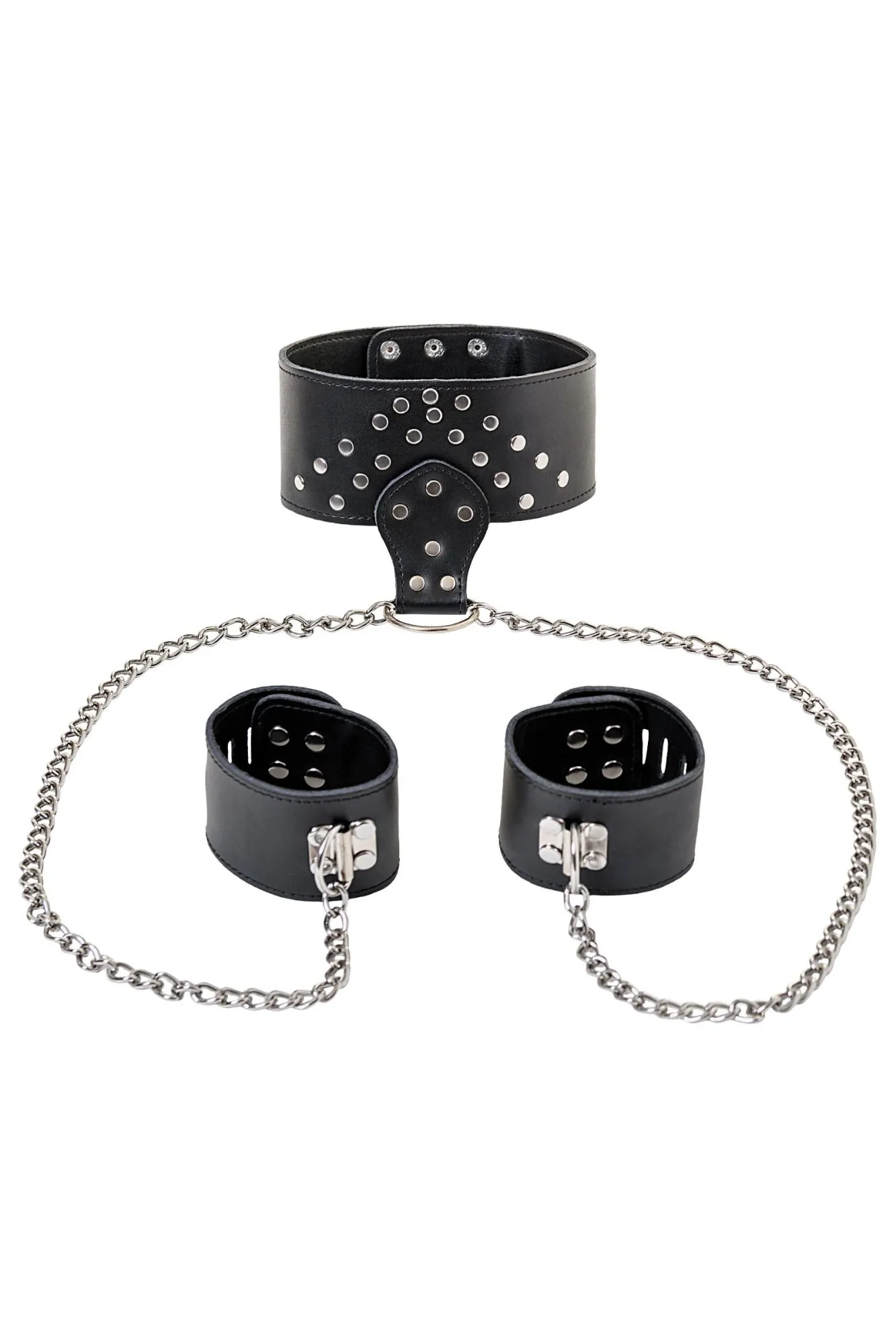 комплект toyfa theatre, ошейник с наручниками, кожанный, чёрный в Севастополе