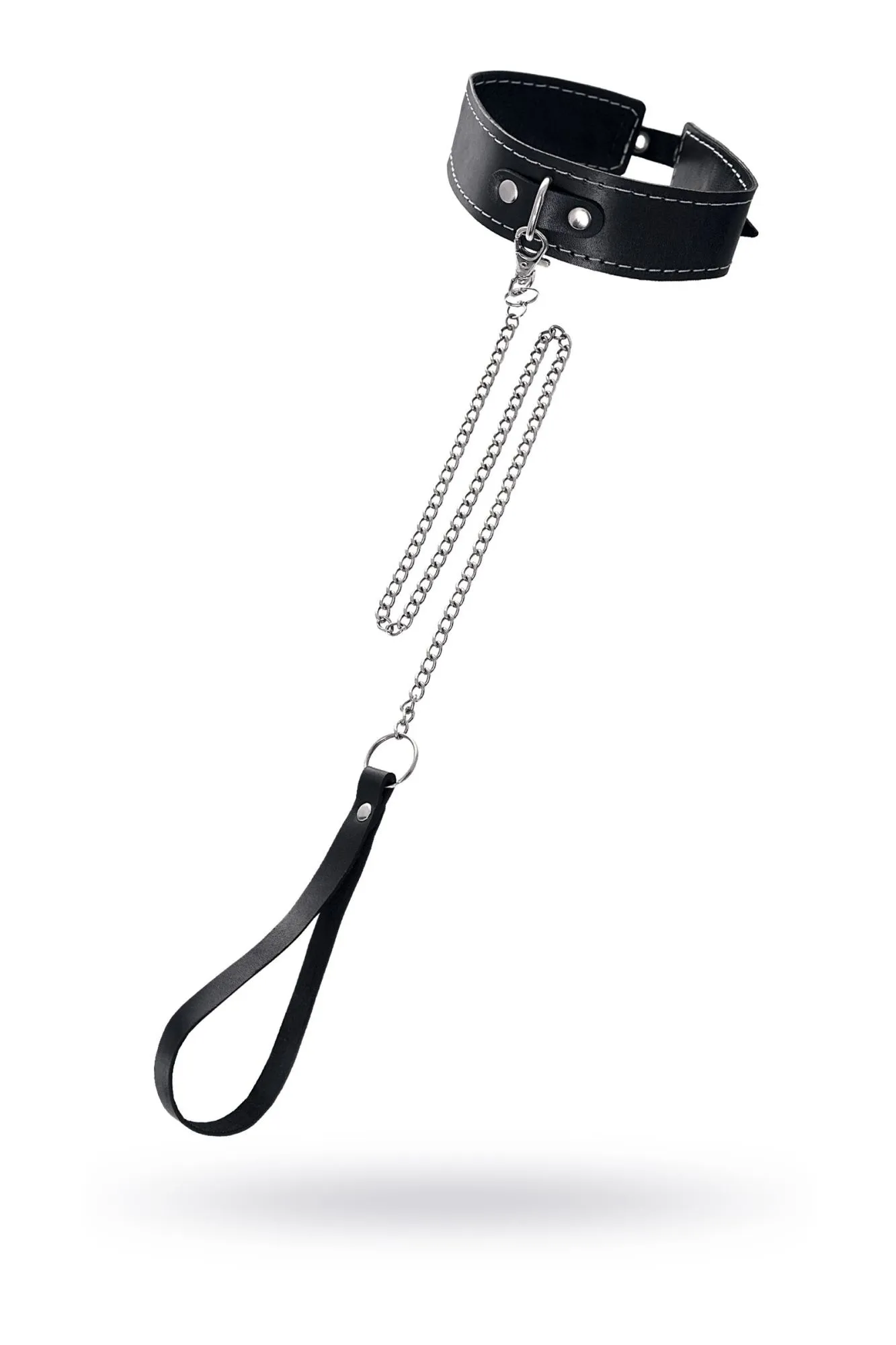 ошейник pecado bdsm, двухслойный с белой строчкой, натуральная кожа, черный в Севастополе
