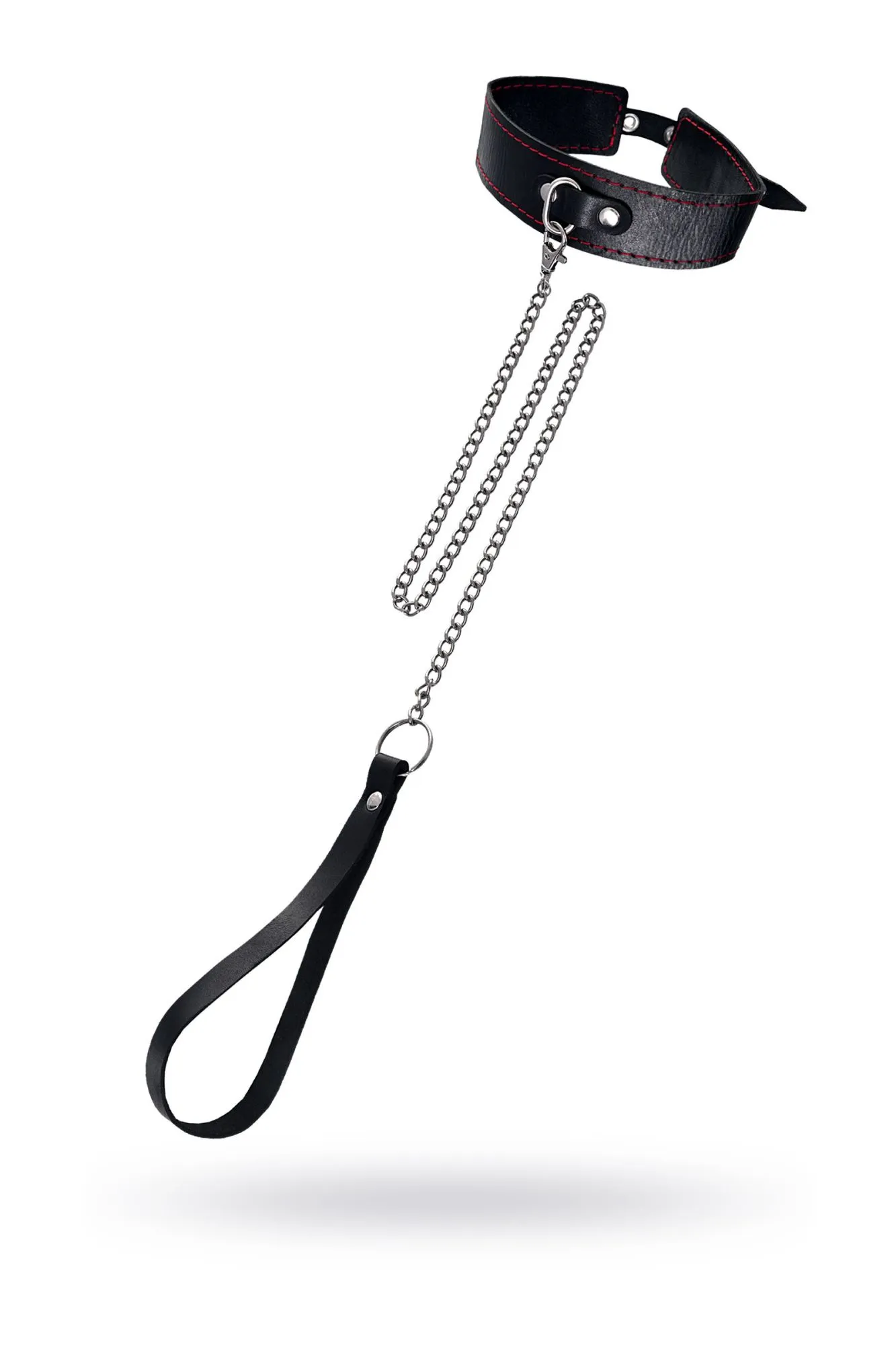 ошейник pecado bdsm, двухслойный с красной строчкой, натуральная кожа, черный в Севастополе