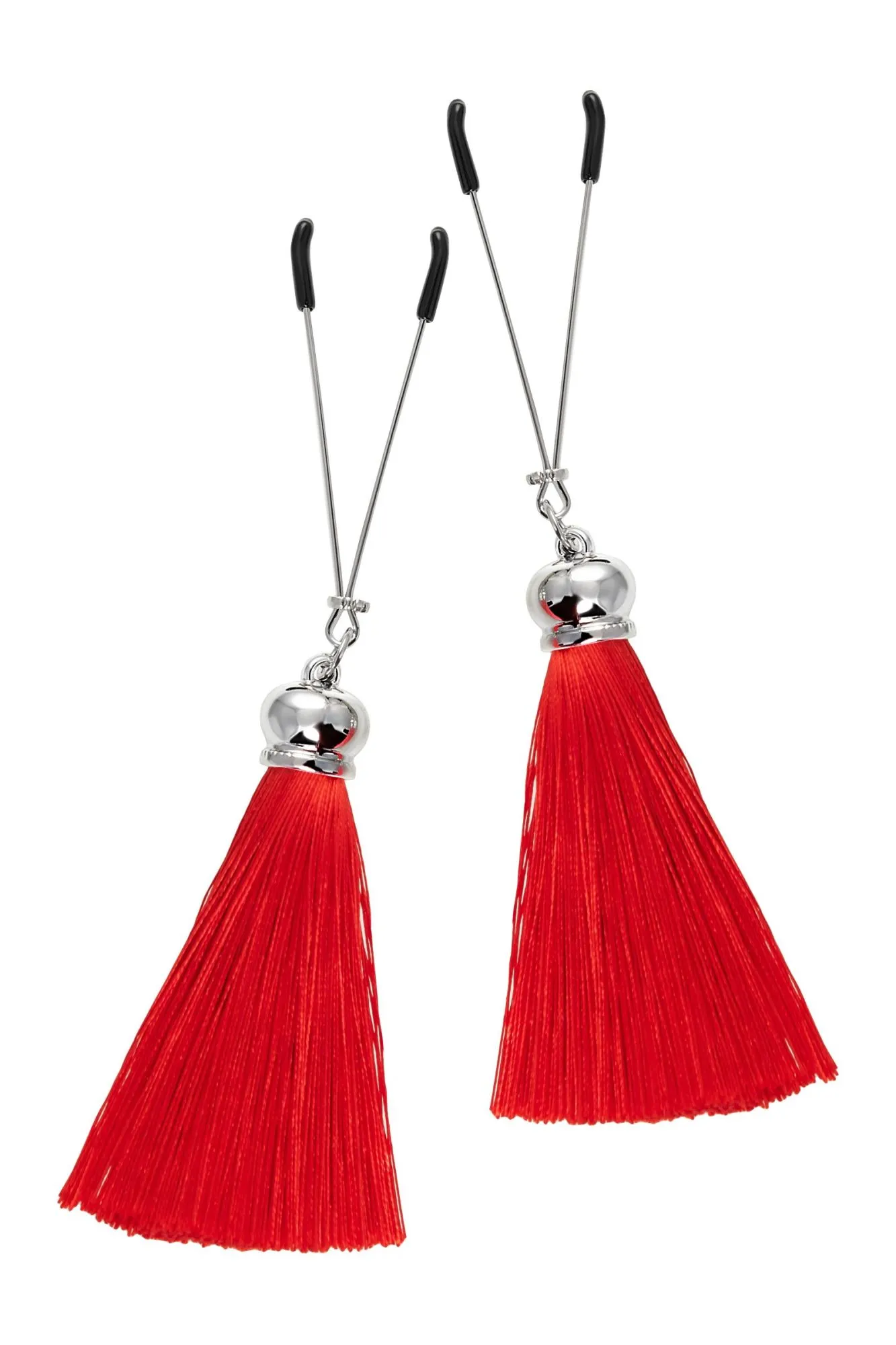 зажимы на соски pecado bdsm, «вилки», с кисточками из шелка, металл, красные в Севастополе