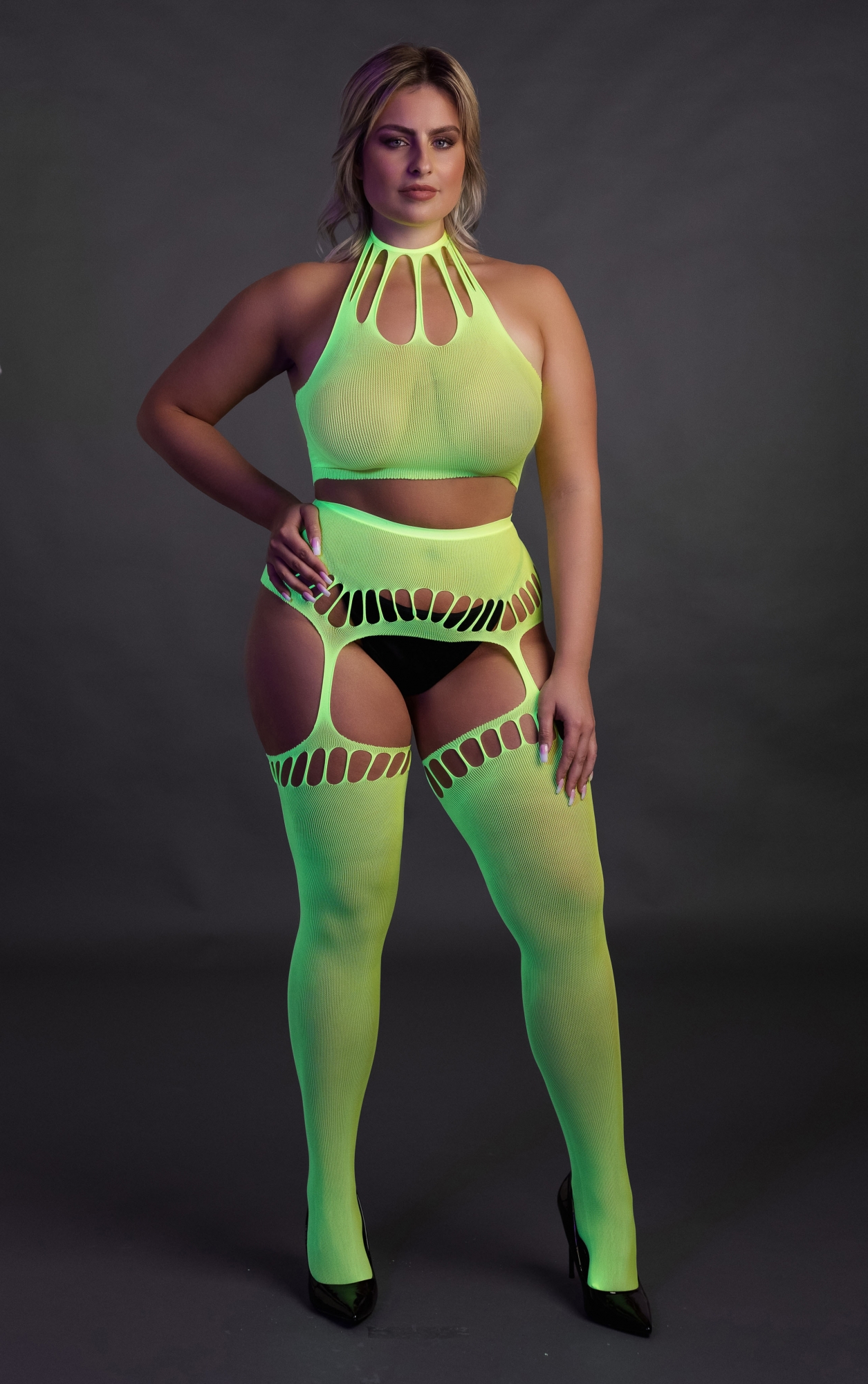 Эротическое топ в комлекте с чулками two piece with crop top and stockings - green - xl/xxxxl в Севастополе