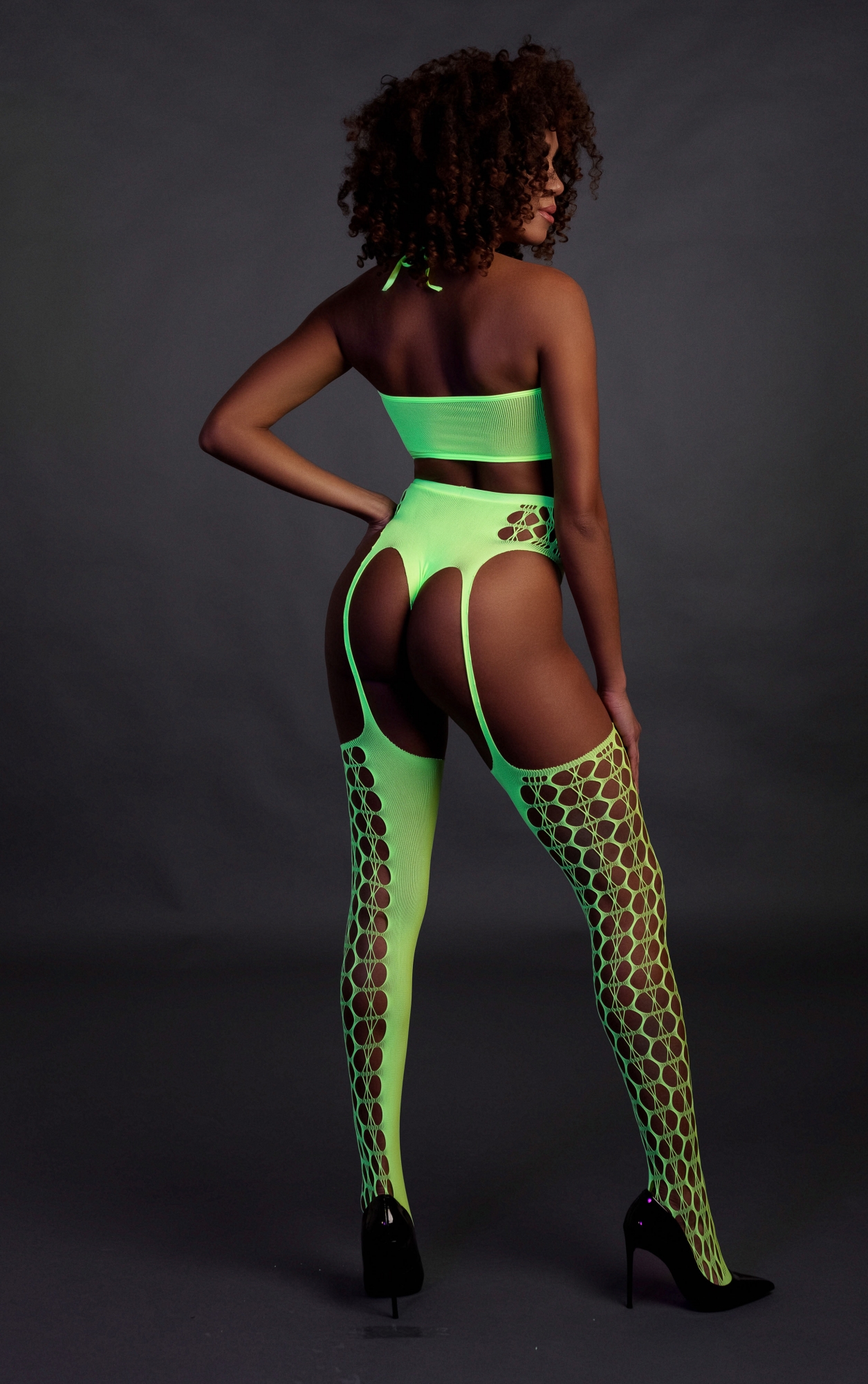 Эротическое топ в комплекте с чулками и трусиками two piece with crop top and stockings - green - xs/xl в Севастополе
