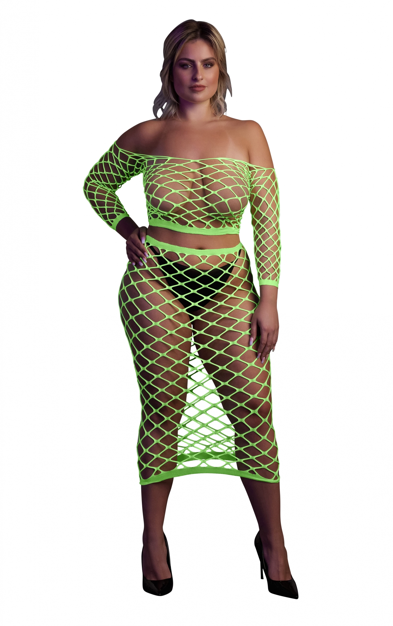 Эротическое топ с нижней юбкой long sleeve crop top and long skirt - green - xl/xxxxl в Севастополе