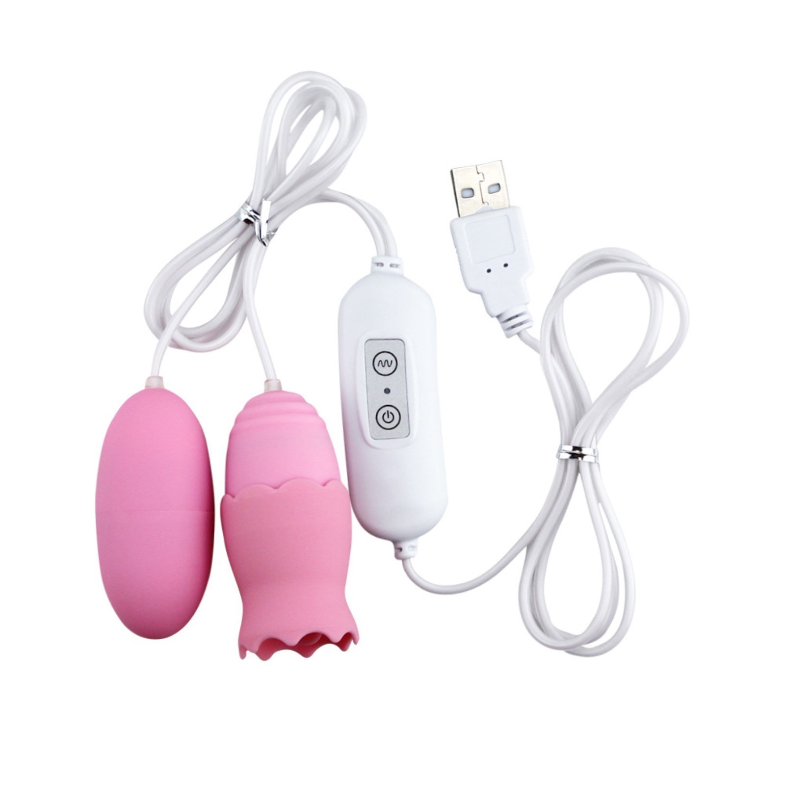виброяйца с насадкой для сосков и клитора, 12 режимов, usb, силикон, розовый в Севастополе