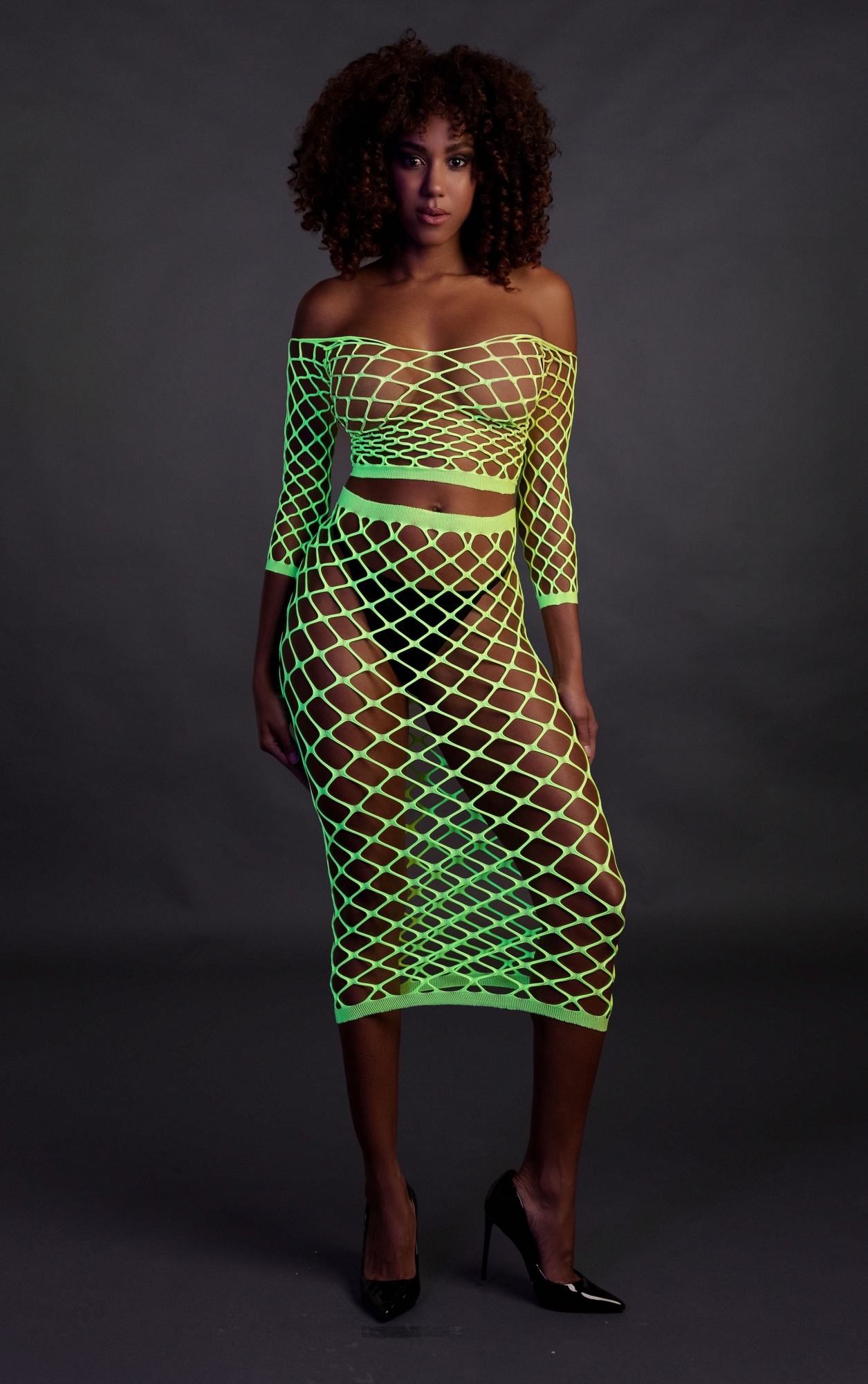 Эротическое топ с нижней юбкой long sleeve crop top and long skirt - green - xs/xl в Севастополе