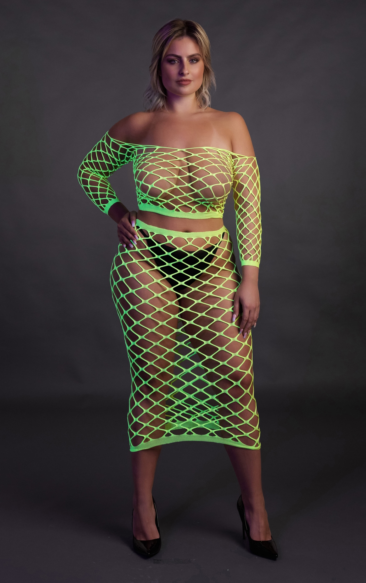 Эротическое топ с нижней юбкой long sleeve crop top and long skirt - green - xl/xxxxl в Севастополе