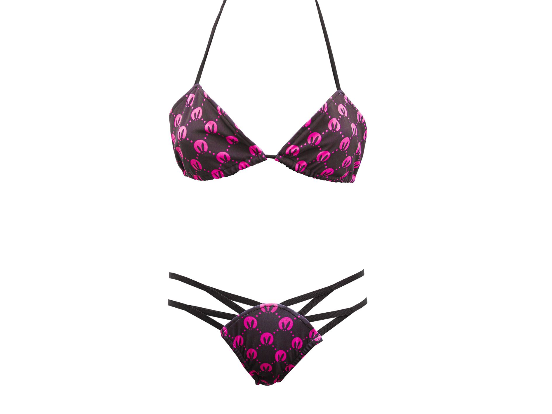 Эротическое купальник-бикини женский pinkrabbit черно-розовый с паттерном в Севастополе