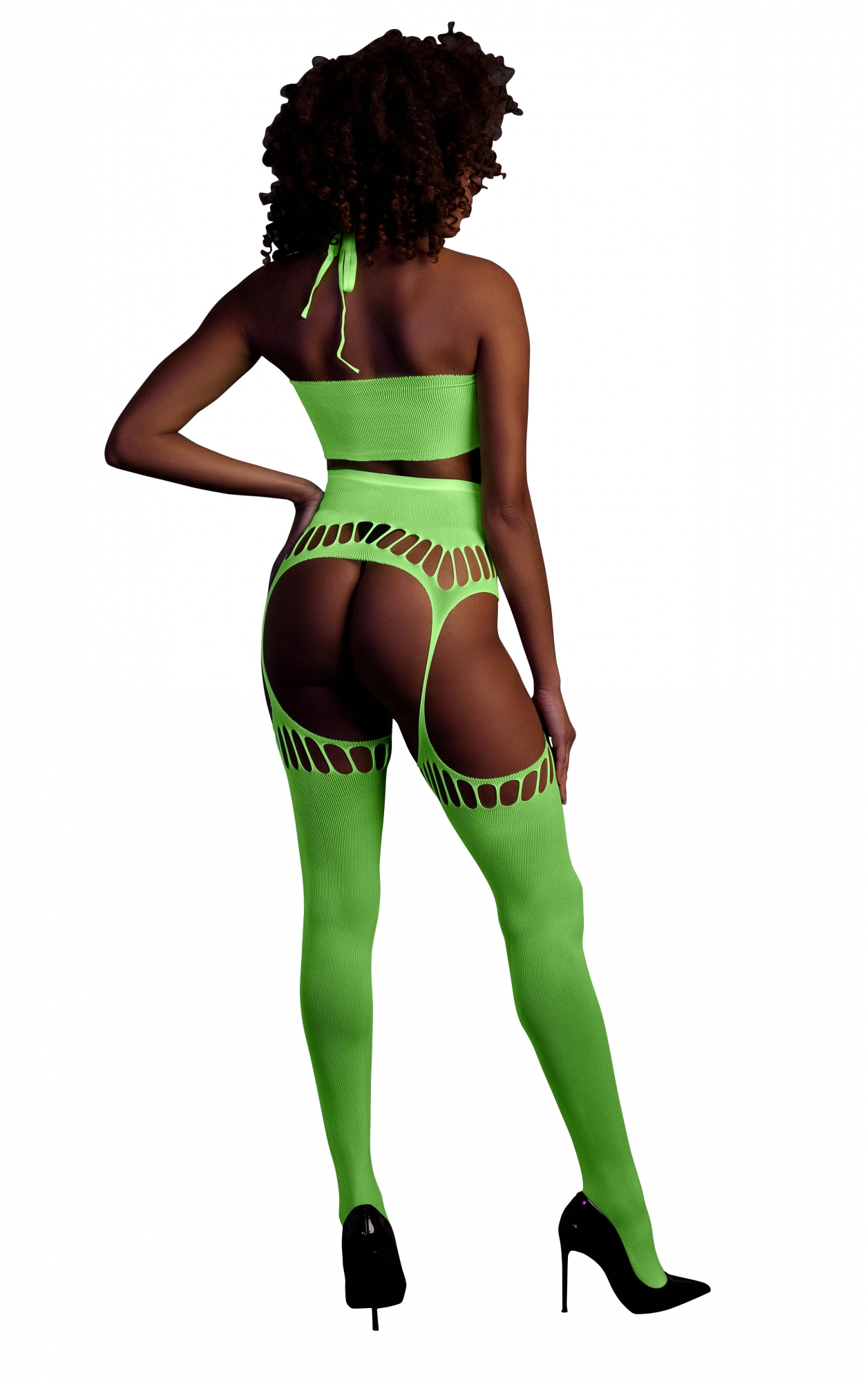 Эротическое топ в комплекте с чулками и трусиками two piece with crop top and stockings - green - xs/xl в Севастополе