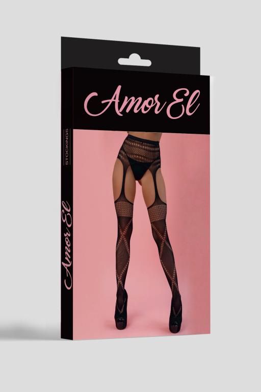Эротическое колготки (имитация чулок с поясом) amor el (s/l) с перекрестным узором, черные в Севастополе