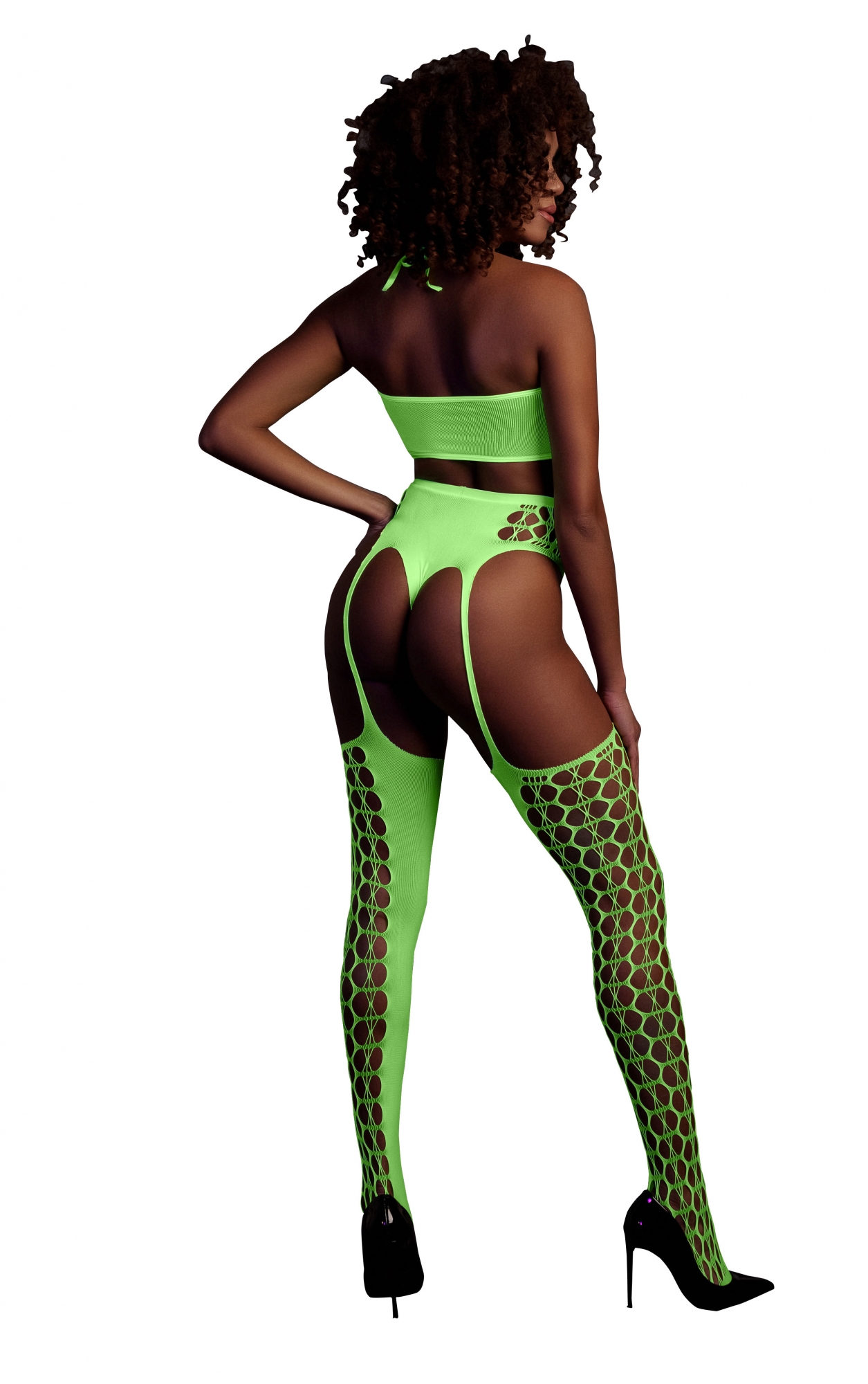 Эротическое топ в комплекте с чулками и трусиками two piece with crop top and stockings - green - xs/xl в Севастополе