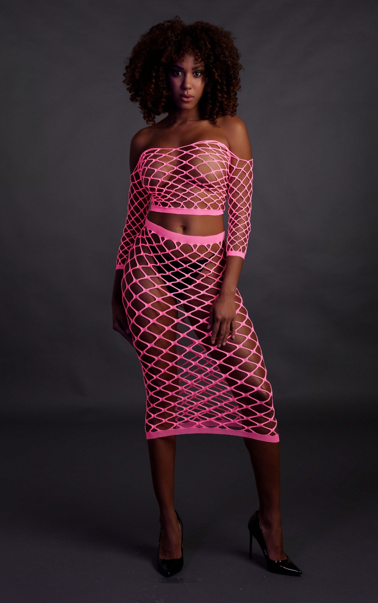Эротическое топ в комплекте с нижней юбкой long sleeve crop top and long skirt - pink - xs/xl в Севастополе