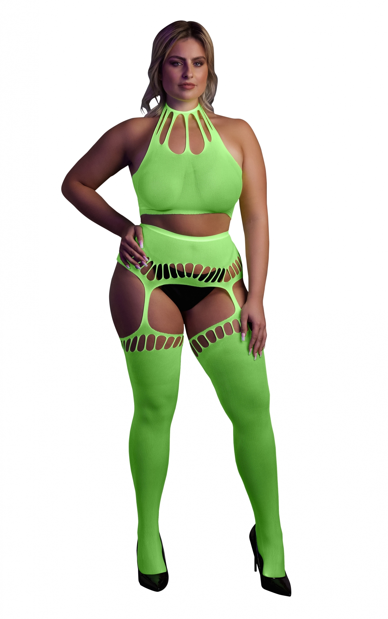 Эротическое топ в комлекте с чулками two piece with crop top and stockings - green - xl/xxxxl в Севастополе