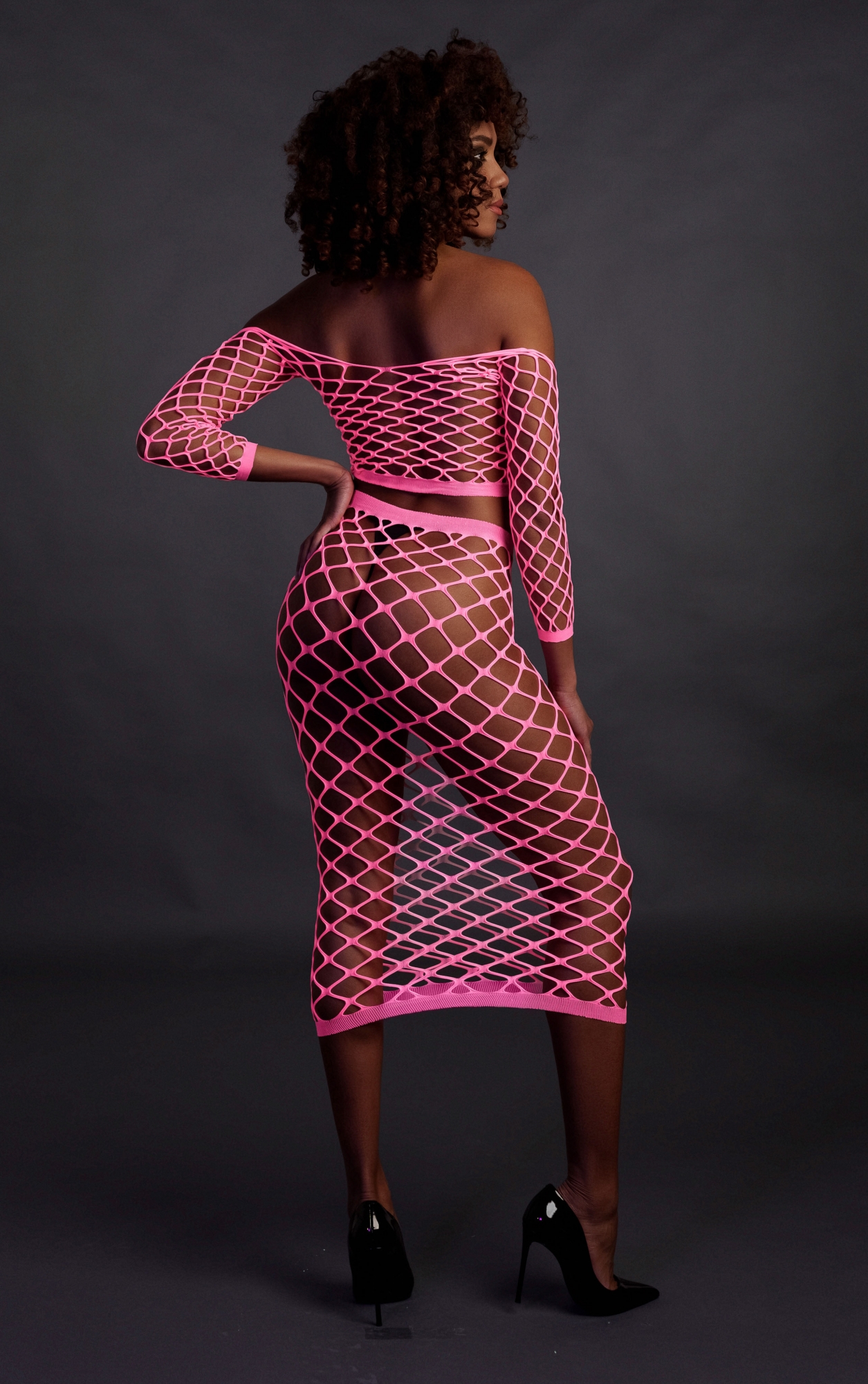 Эротическое топ в комплекте с нижней юбкой long sleeve crop top and long skirt - pink - xs/xl в Севастополе