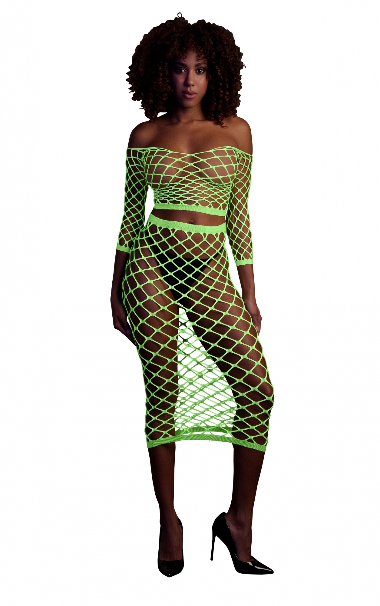 Эротическое топ с нижней юбкой long sleeve crop top and long skirt - green - xs/xl в Севастополе