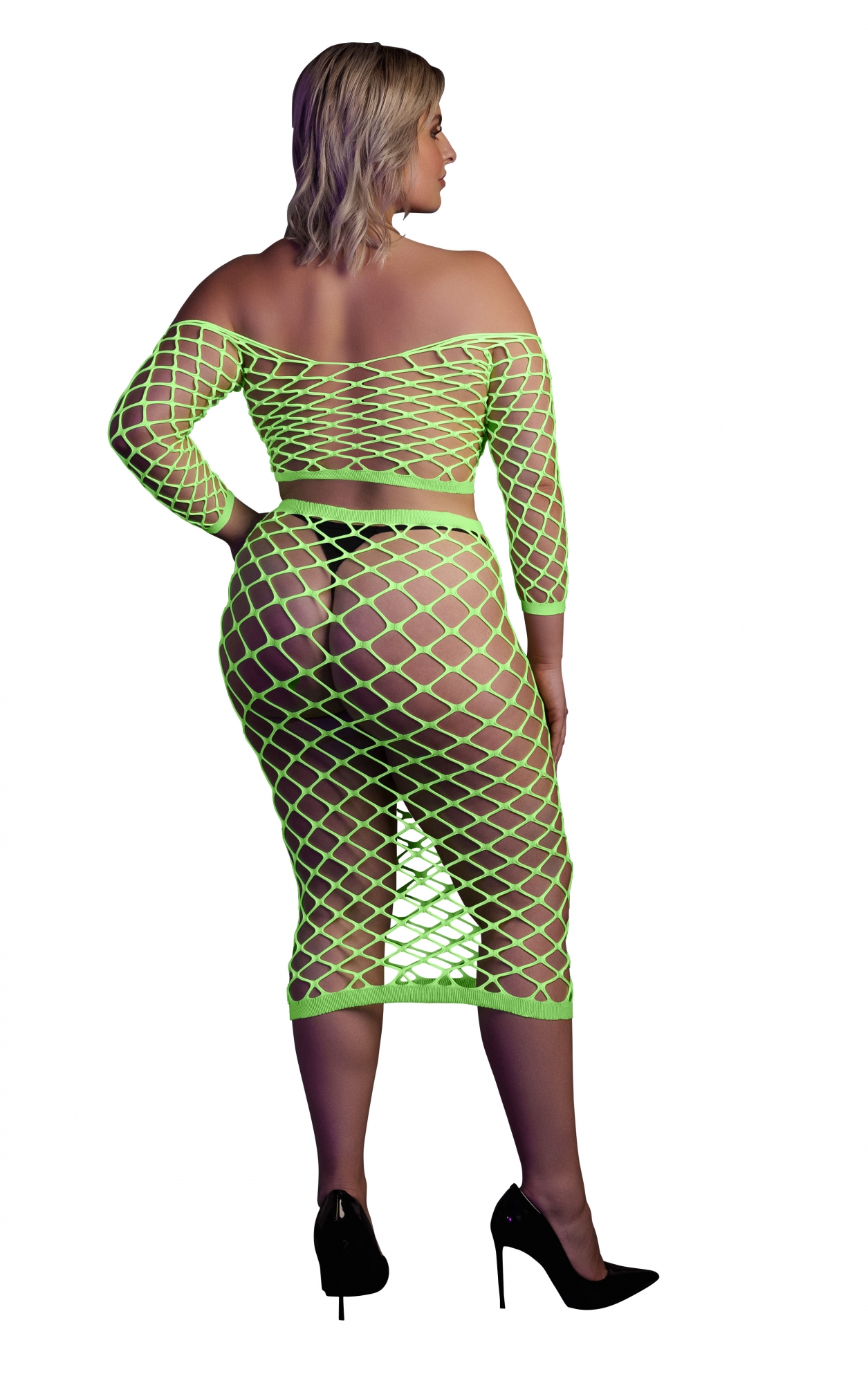 Эротическое топ с нижней юбкой long sleeve crop top and long skirt - green - xl/xxxxl в Севастополе