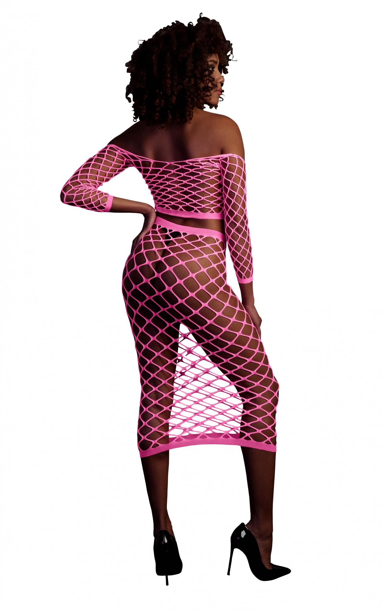 Эротическое топ в комплекте с нижней юбкой long sleeve crop top and long skirt - pink - xs/xl в Севастополе