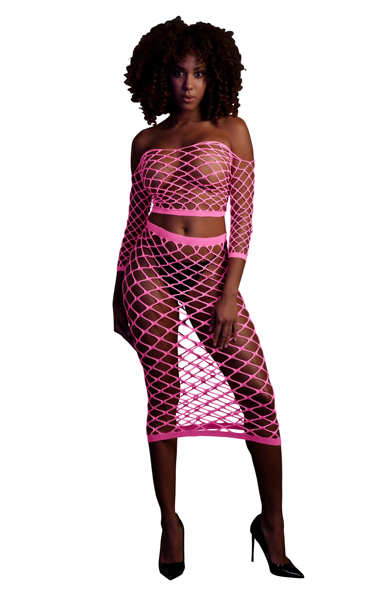 Эротическое топ в комплекте с нижней юбкой long sleeve crop top and long skirt - pink - xs/xl в Севастополе