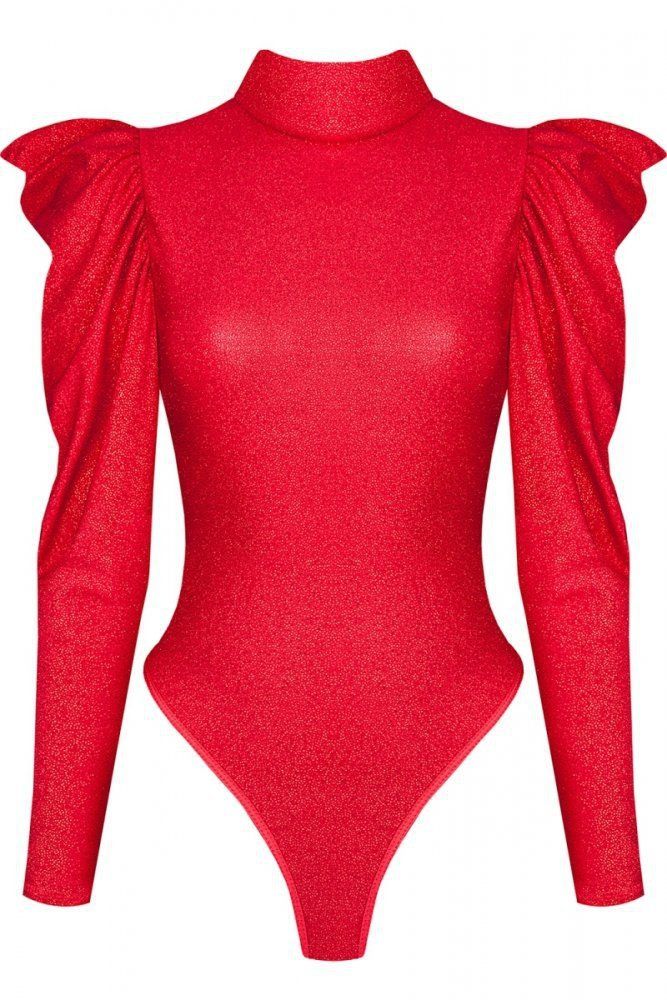 Эротическое боди с рюшами на плечах и вырезом на спине demoniq, красное в Севастополе