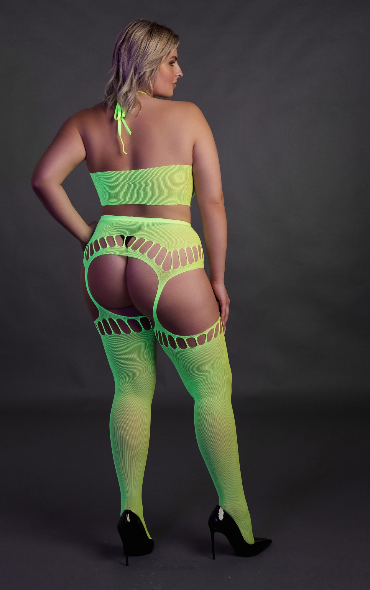 Эротическое топ в комлекте с чулками two piece with crop top and stockings - green - xl/xxxxl в Севастополе